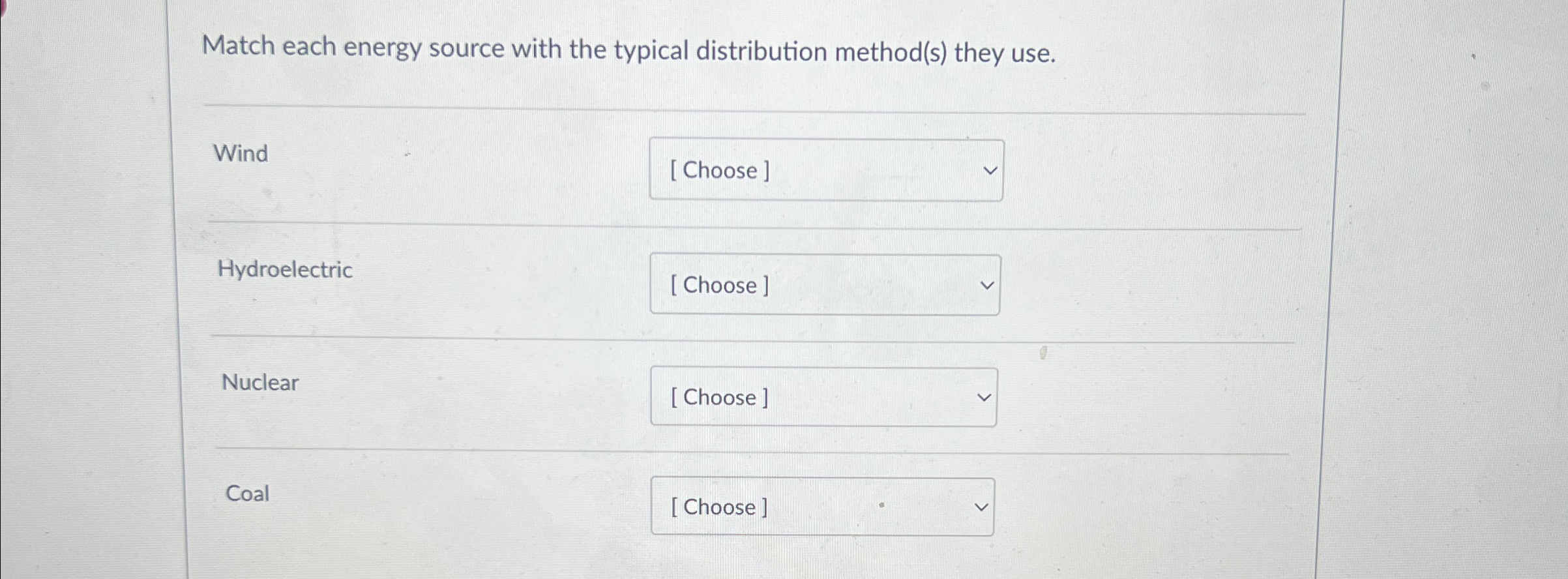 Solved Match each energy source with the typical