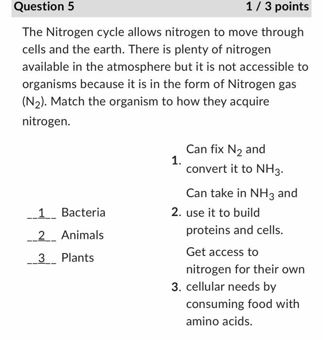 Solved The Nitrogen cycle allows nitrogen to move through | Chegg.com