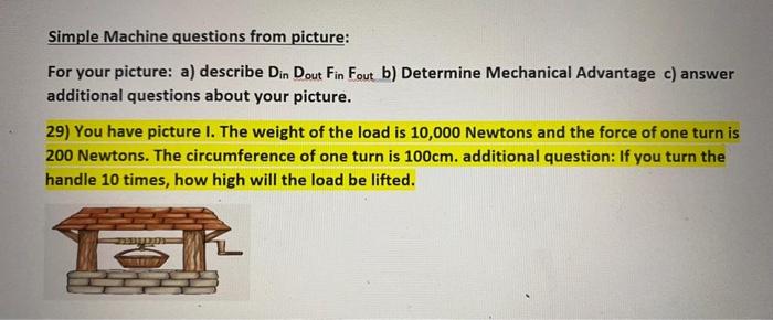 Solved Simple Machine questions from picture: For your | Chegg.com