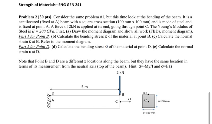 Solved Strength of Materials-ENG GEN 241 Problem 2 [30 pts). | Chegg.com