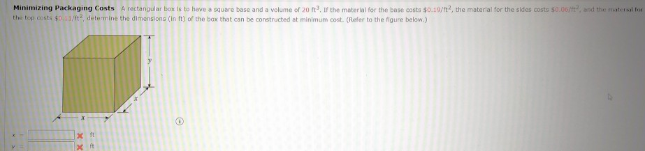 Solved Minimizing Packaging Costs A rectangular box is to | Chegg.com