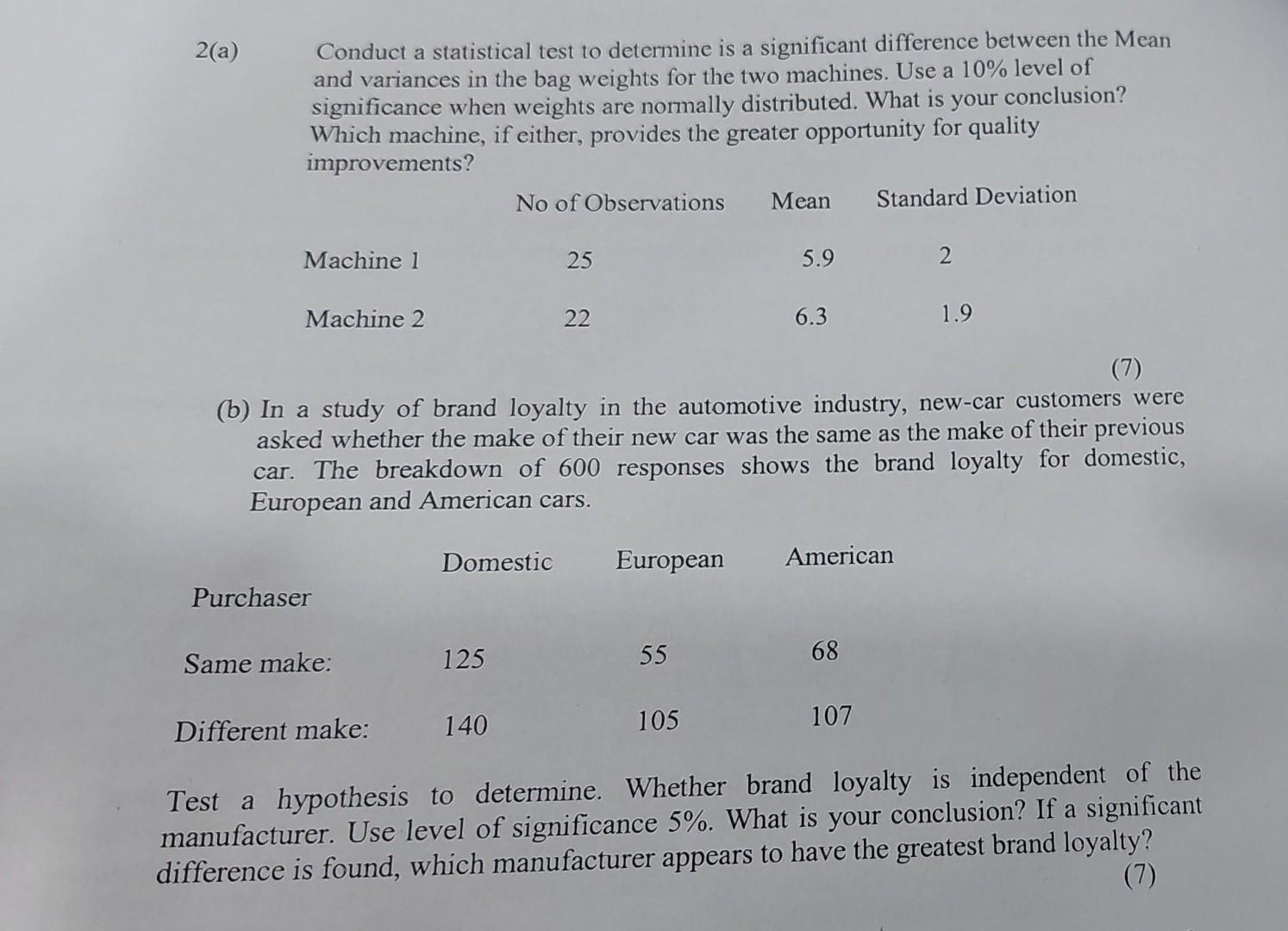 Solved 2(a) Conduct a statistical test to determine is a | Chegg.com