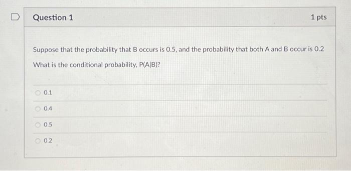 Solved Question 1 Suppose That The Probability That B Occurs | Chegg.com