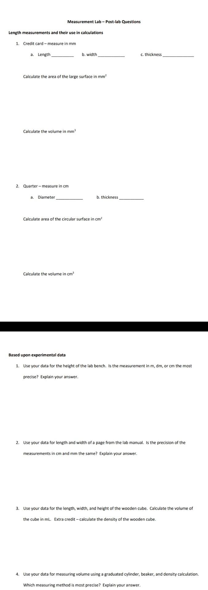 Solved Measurement Lab - Post-lab Questions Length | Chegg.com