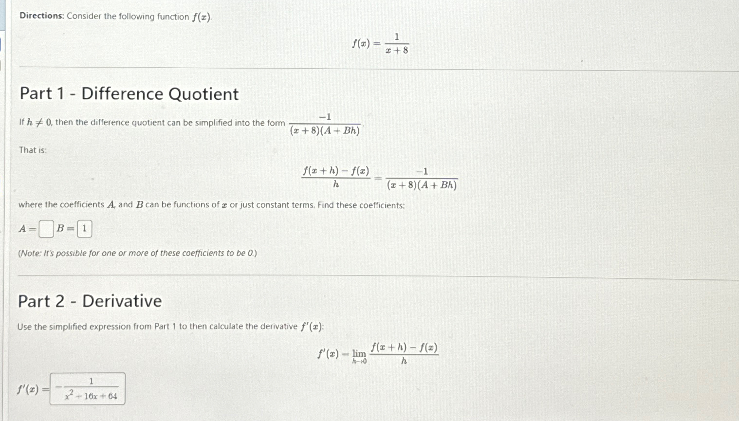 Solved Directions: Consider the following function | Chegg.com