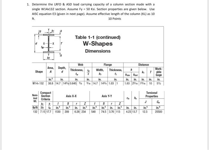 Solved 1. Determine the LRFD & ASD load carrying capacity of | Chegg.com