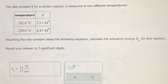 Solved The rate constant k for a certain reaction is | Chegg.com