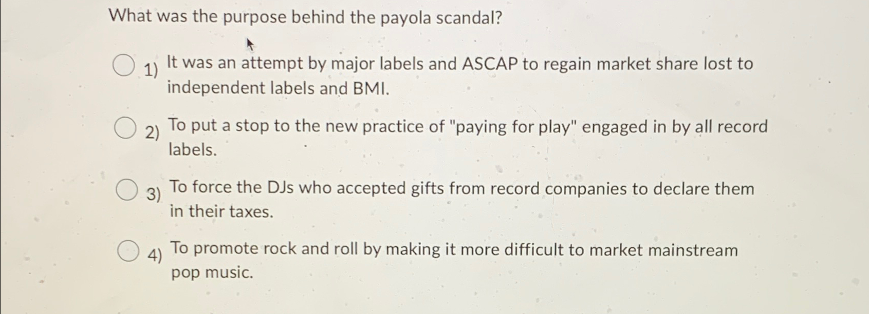 Solved What was the purpose behind the payola scandal?It was