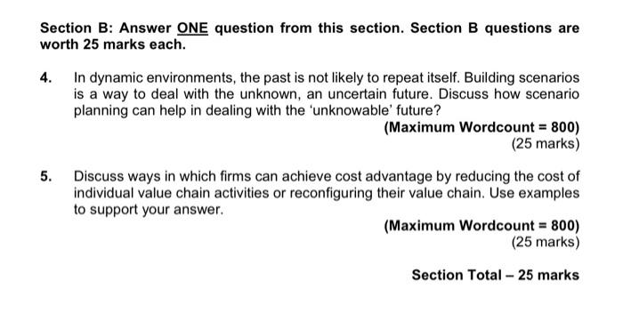 Solved Section B: Answer ONE Question From This Section. | Chegg.com