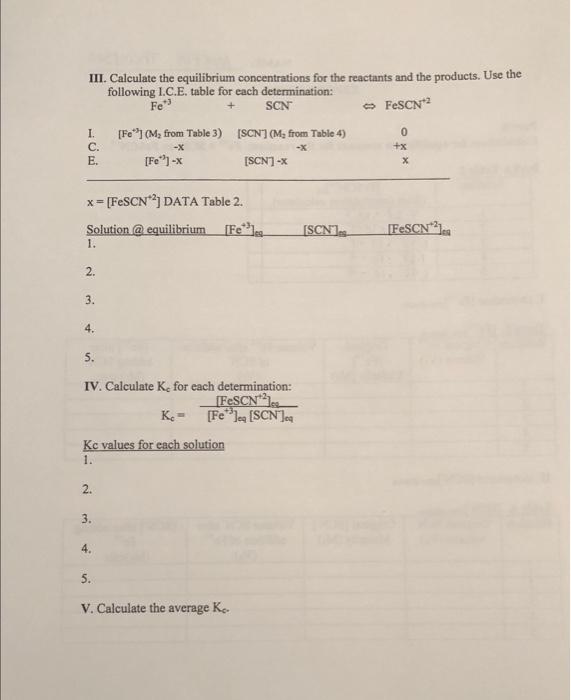 Solved Part B Calculations For Equilibrium Constant For The | Chegg.com