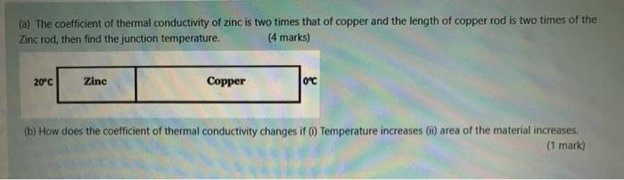 Solved (a) The coefficient of thermal conductivity of zinc | Chegg.com