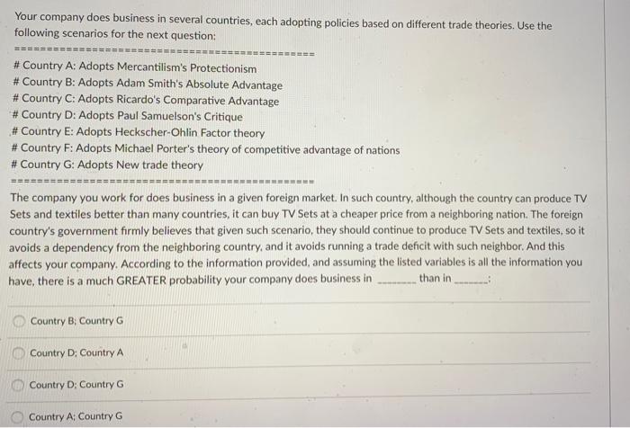 Solved Your company does business in several countries, each | Chegg.com