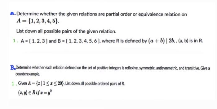 Solved A.Determine whether the given relations are partial | Chegg.com