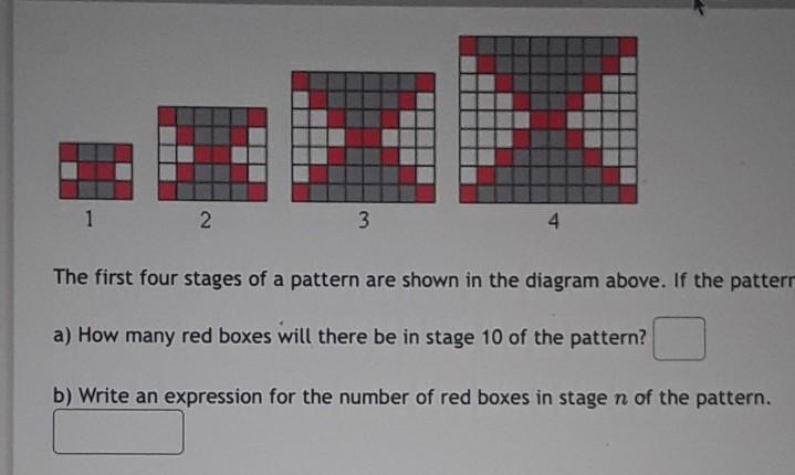 Solved 1 2 3 The first four stages of a pattern are shown in | Chegg.com