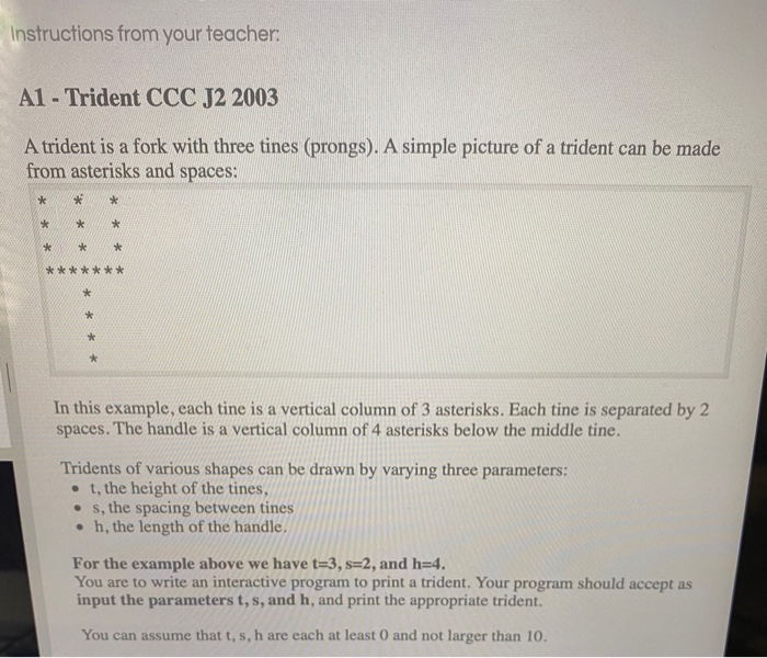 Trident Math Problems Solved Instructions from your teacher: A1 - Trident CCC J2 | Chegg.com