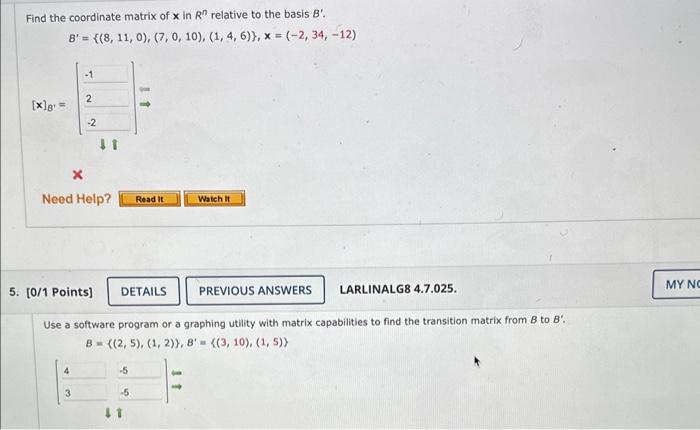 Solved Find The Coordinate Matrix Of X In Rn Relative To The | Chegg.com