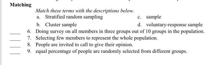 Solved Matching Match these terms with the descriptions | Chegg.com