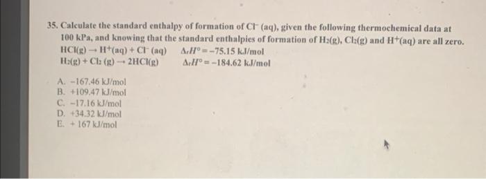 Solved 35. Calculate the standard enthalpy of formation of | Chegg.com