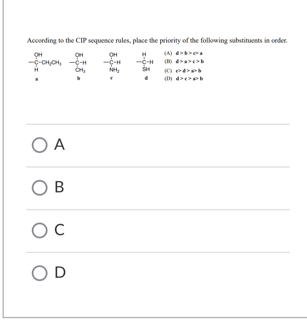 Solved According to the CIP sequence rules, place the | Chegg.com