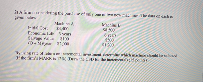 Solved 2) A firm is considering the purchase of only one of | Chegg.com