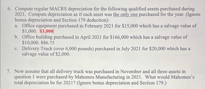 Solved 6. Compute regular MACRS depreciation for the | Chegg.com