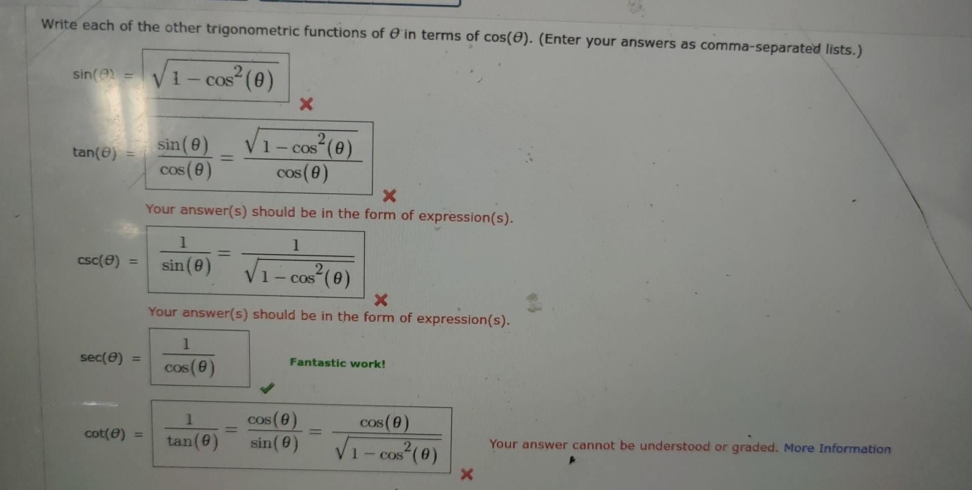 Solved Write Each Of The Other Trigonometric Functions Of θ 7738