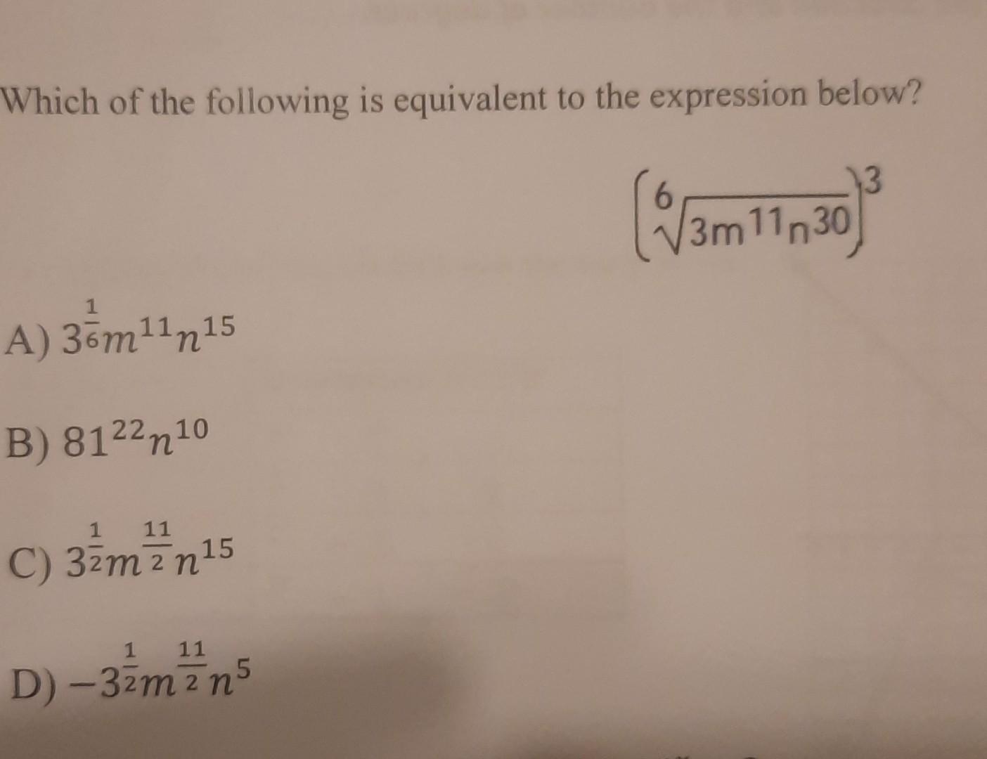 Solved Which of the following is equivalent to the | Chegg.com