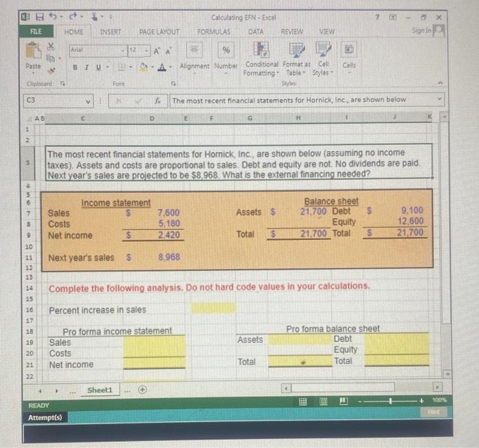 Solved The most recent financial statements for Hornick,