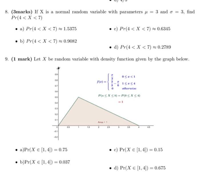 Solved 8. (3marks) If X is a normal random variable with | Chegg.com