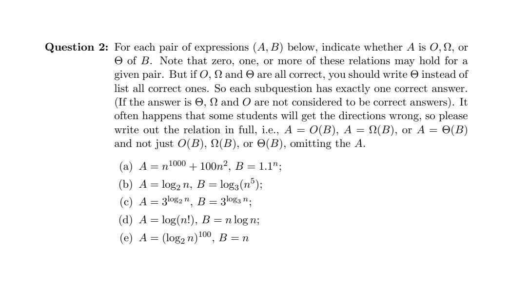 Solved 2: For Each Pair Of Expressions (A,B) Below, Indicate | Chegg.com