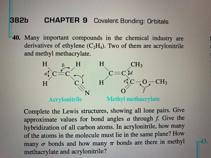 Solved 382b CHAPTER 9 Covalent Bonding Orbitals 40. Many Chegg