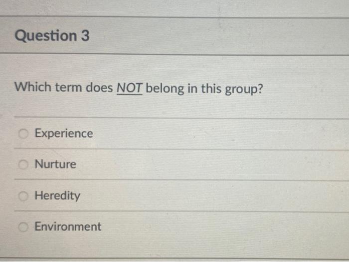 Solved Question 3 Which term does NOT belong in this group?