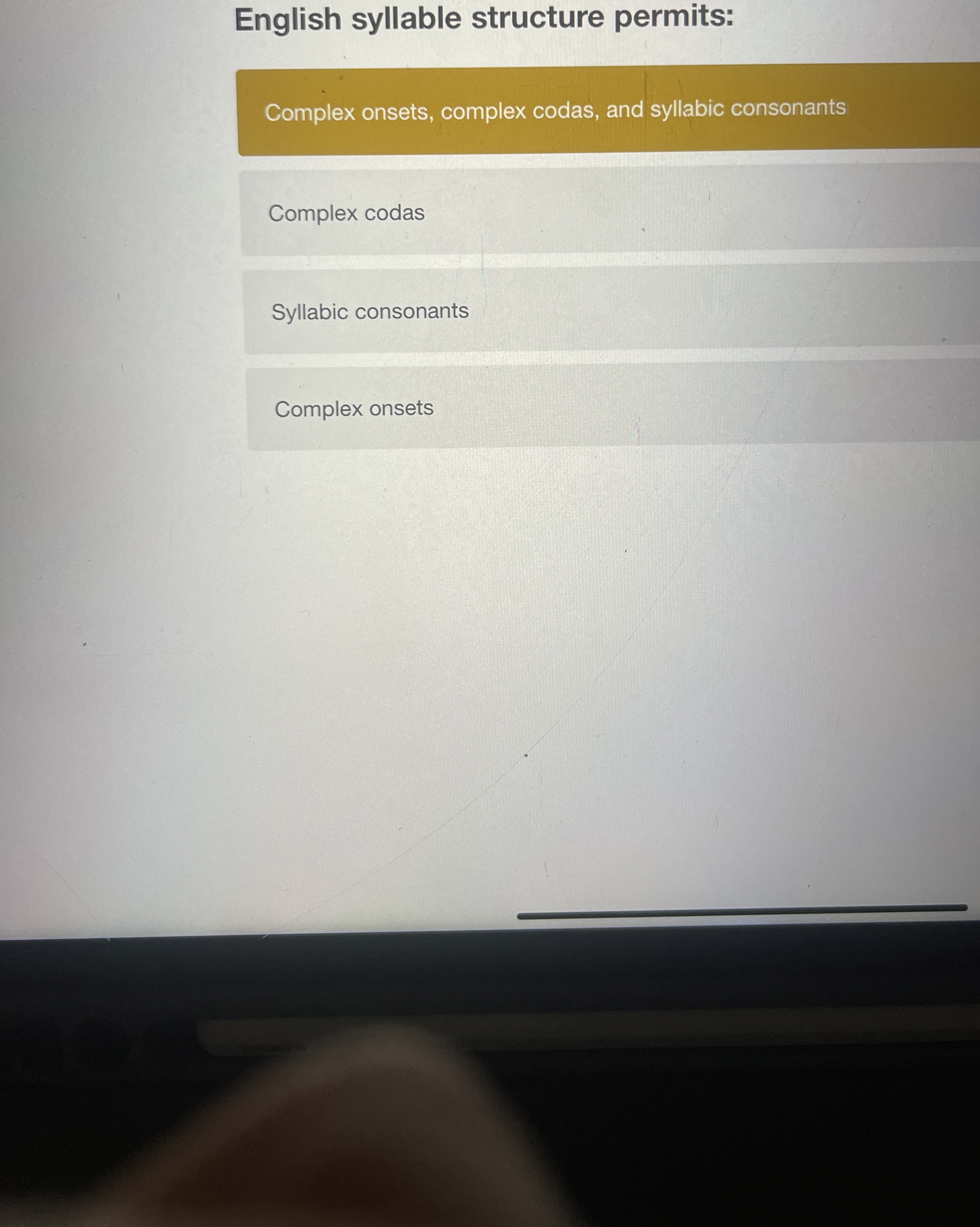 Solved English syllable structure permits:Complex onsets, | Chegg.com