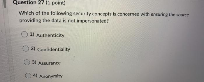 Solved Question 27 (1 point) Which of the following security | Chegg.com