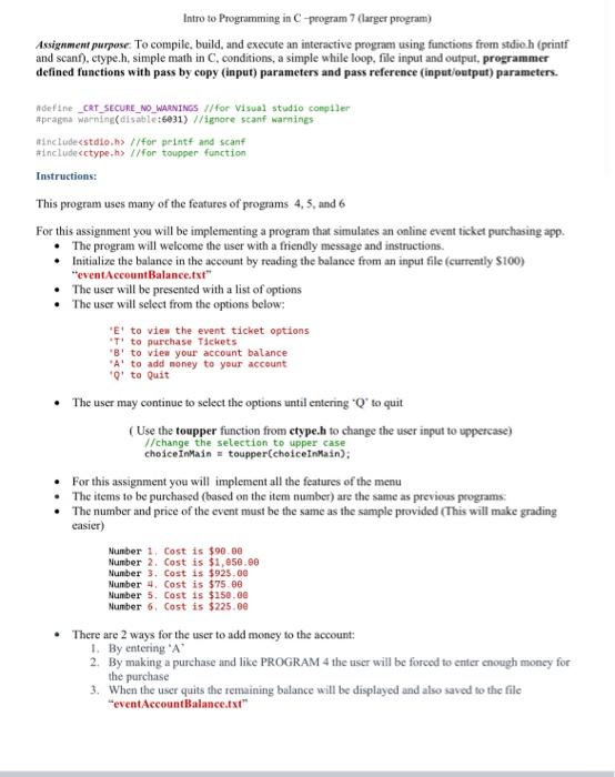 Intro to Programming in C program 7 (larger program) | Chegg.com