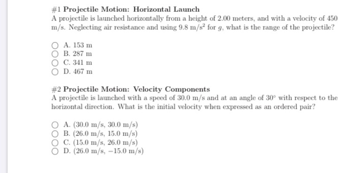 Solved #1 Projectile Motion: Horizontal Launch A projectile | Chegg.com