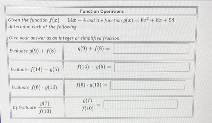 Solved Function Operations Given the function f(1) = 140 - 4 | Chegg.com