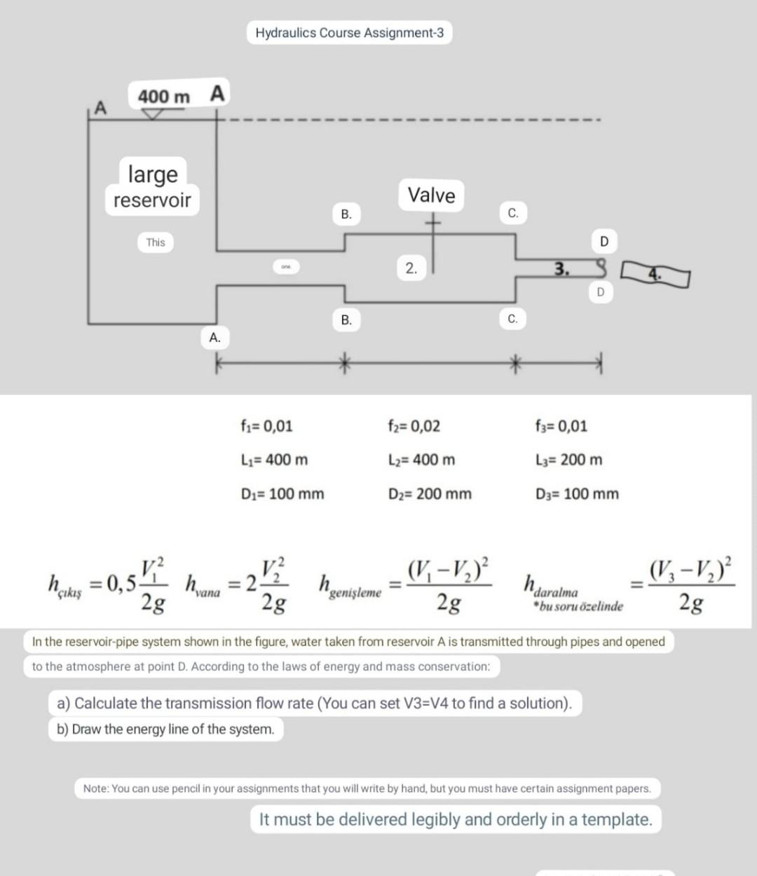 In the reservoirpipe system shown in the figure,