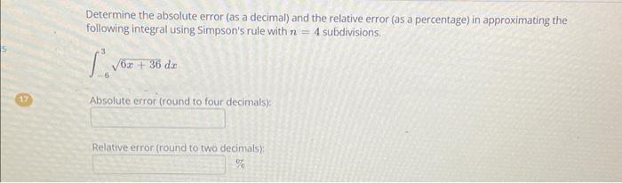 Determine the absolute error (as a decimal) and the | Chegg.com