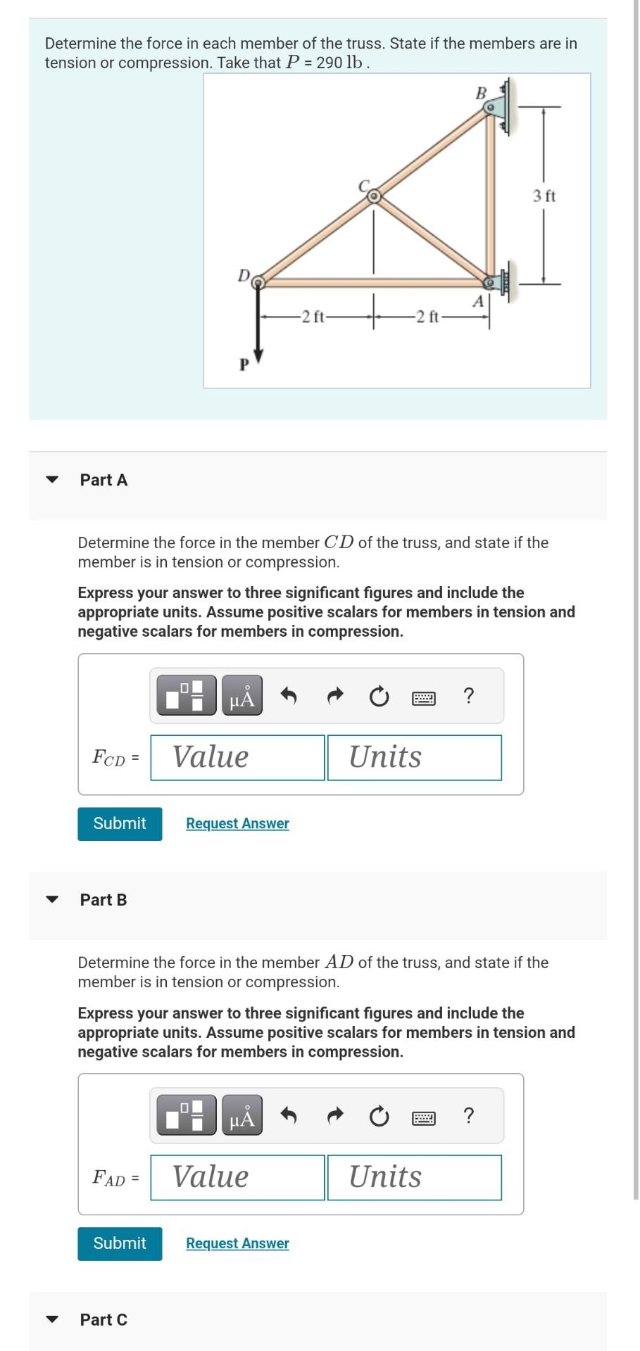 Solved Determine the force in each member of the truss. | Chegg.com