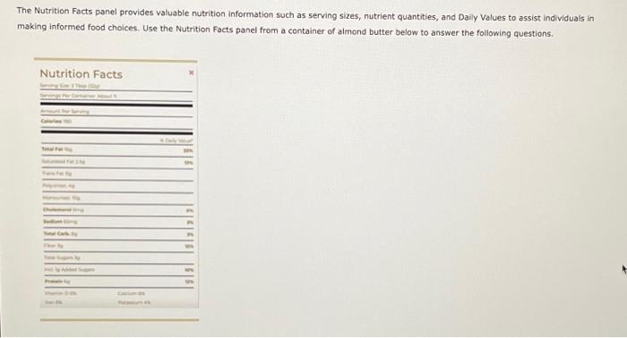 Solved The Nutrition Facts Panel Provides Valuable Nutrition | Chegg.com