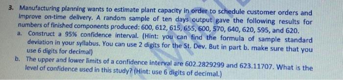 Solved 3. Manufacturing planning wants to estimate plant | Chegg.com