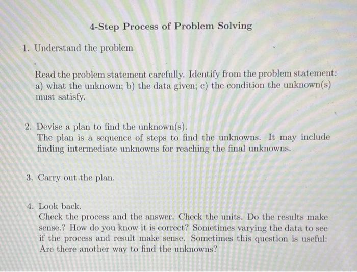 Solved please the follow the 4 steps of problem solving as | Chegg.com
