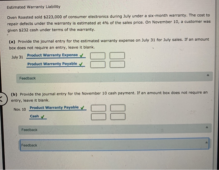 Solved Estimated Warranty Liability Oven Roasted sold