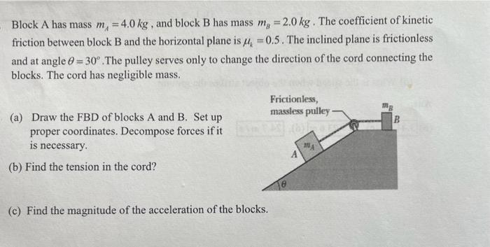 Solved Block A Has Mass MA=4.0 Kg, And Block B Has Mass | Chegg.com