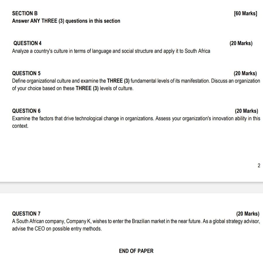 Solved SECTION B [60 Marks] Answer ANY THREE (3) Questions | Chegg.com