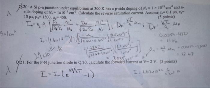 Solved Q.20: A Si p-n junction under equilibrium at 300 K | Chegg.com