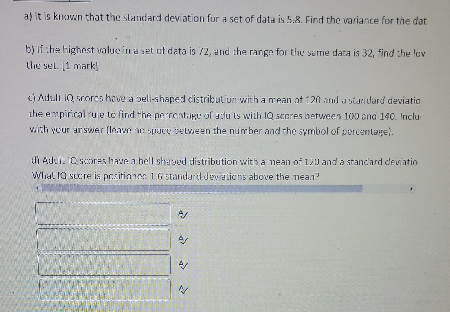 Solved a) It is known that the standard deviation for a set | Chegg.com