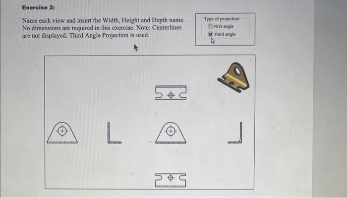 Solved Name each view and insert the Width, Height and Depth | Chegg.com