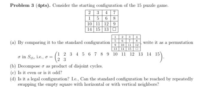 Problem 3 (4pts). Consider the starting configuration | Chegg.com
